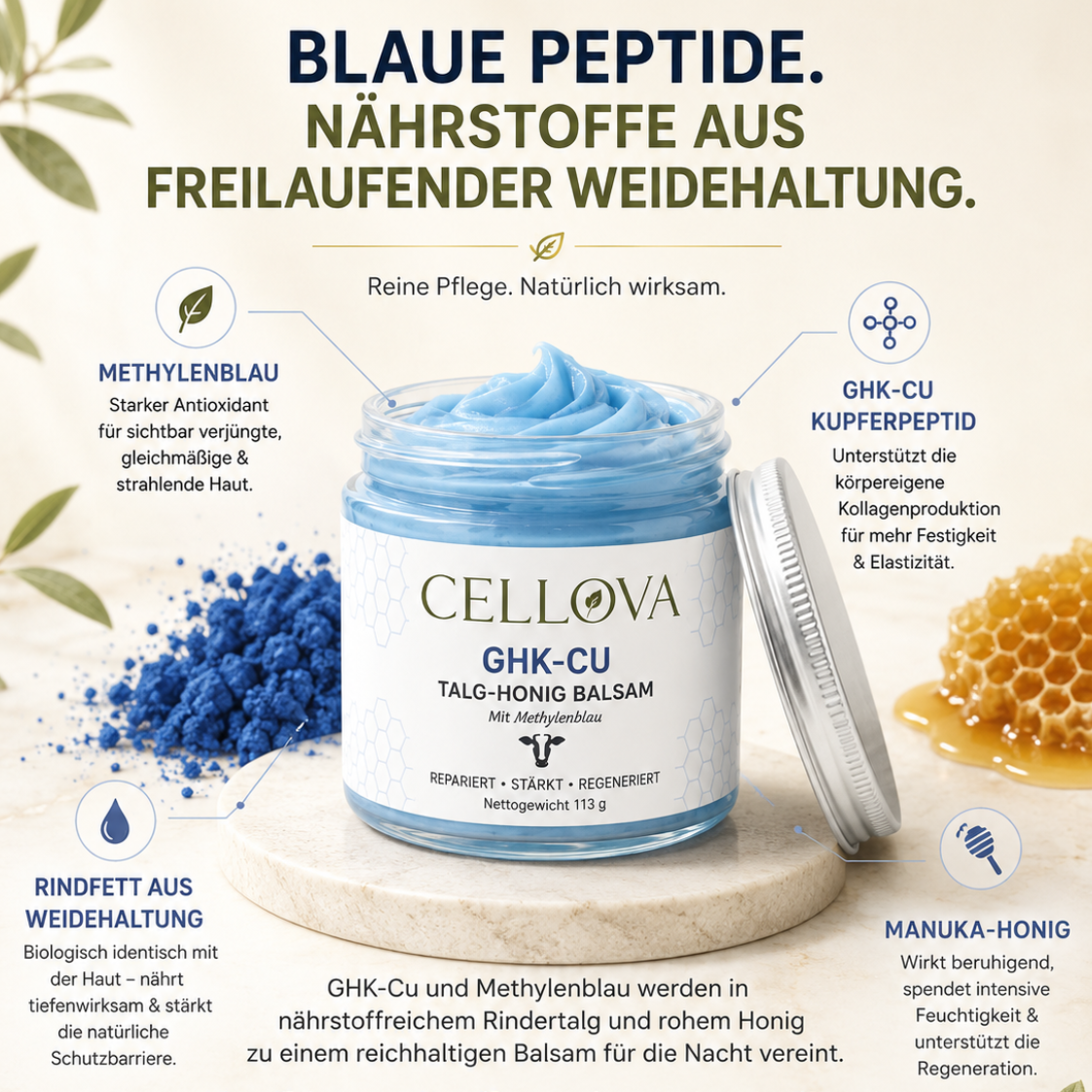 GHK-CU-Talg-Balsam mit Honig & Methylenblau
